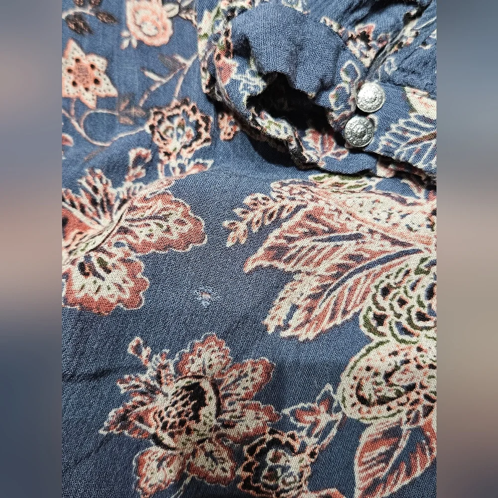 Free people Boho Paisley Blue Floral Lucky Loosey hang Swing Shift dress Large - Picture 5 of 9